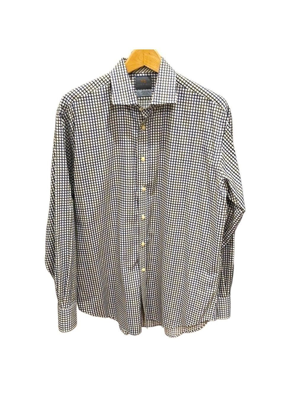 Thomas Dean plaid Navy Olive Dress Shirt SZ L